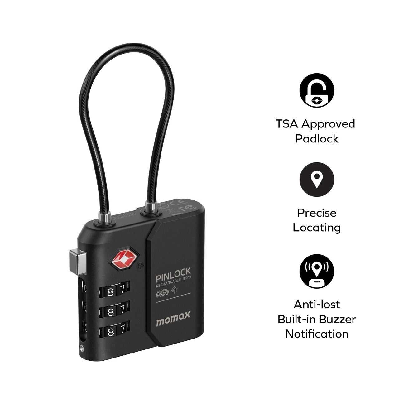 Momax PinLock Find My Locator with TSA Padlock