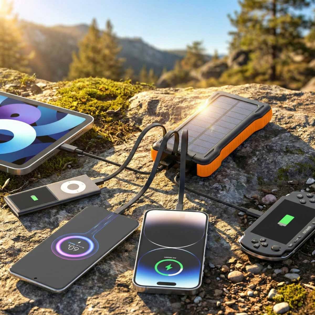 Solar Power Bank with Built‑in Cables